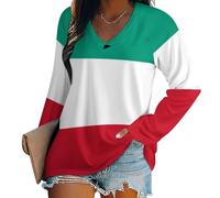SMBHIAON T-Shirt à Manches Longues pour Femme Col en V Haut Décontracté Drapeau koweïtien Manches Amples T-Shirt Tunique Femme Chemises Shirts,Multicolore