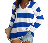 SMBHIAON T-Shirt Col V Blouses À Manches Longues pour Femmes Imprimé Drapeau uruguayen Tunique Tops Lâche Chemisier T-Shirts Grande Taille Sweat-Shirt Tuniques Basiques Haut Automne