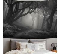 SMBHIAON Tapisserie Forêt Étrange Et Mystérieuse Tenture Arbres Morts Sentiers Brumeux Decoration Murales pour Maison Salon Chambre Dortoir,Noir Et Blanc,200L x 150l cm