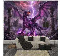 SMBHIAON Tapisserie Murale Animaux Mythiques Tenture Murale Dragon Violet Foudre Ruines Couverture Murales Violet Tapisseries Decoration Murales pour Maison Salon Chambre Dortoir,100L x 75l cm