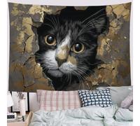 SMBHIAON Tapisserie Murale Art De Luxe Tenture Murale Abattre Le Mur Le Chat Couverture Murales Feuille D'Or Pour Chat Tapisseries Decoration Pour Maison Salon Chambre Dortoir, 150L X 150L Cm