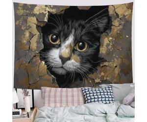 SMBHIAON Tapisserie Murale Art De Luxe Tenture Murale Abattre Le Mur Le Chat Couverture Murales Feuille D'Or Pour Chat Tapisseries Decoration Pour Maison Salon Chambre Dortoir, 150L X 150L Cm