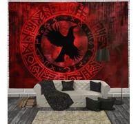 SMBHIAON Tapisserie Murale Corbeau Cercle Runique Lune Rouge Tenture Murale - 100L X 75L Cm Couverture Murales Totem Mystérieux Tapisseries Decoration Pour Maison Salon Chambre Dortoir, Rouge Foncé