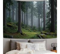 SMBHIAON Tapisserie Murale Mousse Verte Forêt De Pins, Décor Mural Scène De Forêt, Tapisseries D'Art Vert Émeraude Pour Chambre, Salon - 230L X 150L Cm