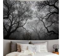 SMBHIAON Tapisserie Style Gothique Étrange Forêt Morte Brume Matinale Mural Suspensions Murales Extra Large pour Décoration de Dortoir et Maison,Noir Et Blanc, 200L x 150l cm