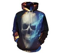 SMBHIAON Unisexe 3D Illustration Fantastique Imprimé Sweat À Capuche Pull À Manches pour Hommes Femmes Manches Longues Hoodie,Squelette De Ghost Rider