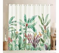 SMchwbc Lot de 2 rideaux opaques verts à motif feuilles de palmier tropicales, plantes pour chambre à coucher, impression 3D, 100 % polyester, rideaux occultants (6,280 x 245 cm (2 x 140 x 245 cm))