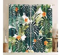 SMchwbc Lot de 2 rideaux opaques verts avec motif feuilles de palmier tropicales pour chambre à coucher, impression 3D, 100 % polyester, rideaux occultants (150 x 166 cm (2 x 75 x 166 cm))