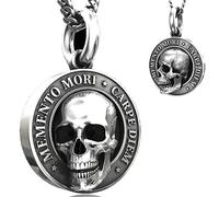 SMchwbc Memento Mori Collier avec pendentif crâne pour Halloween Carpe Diem Skull Pendentif Memento Mori Skull Pendentif Tête de mort Chaîne avec pendentif Crâne Collier pour homme, Tissu