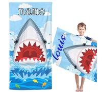 SMchwbc Serviette de Plage personnalisée avec nom, Serviette de Bain personnalisée avec nom, Serviette de Plage en Microfibre Requin, Grande Serviette de Bain 100 x 200 cm Requin (1,80 x 160 cm)