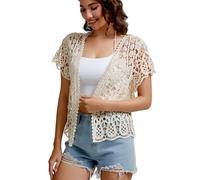 SMDPPWDBB Boléro à manches courtes en dentelle pour femme, beige, Taille XL