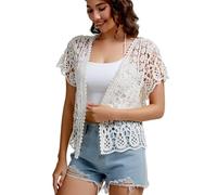 SMDPPWDBB Boléro à manches courtes en dentelle pour femme, blanc, Taille XL