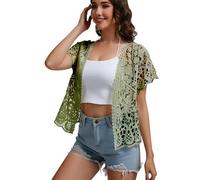 SMDPPWDBB Boléro à manches courtes en dentelle pour femme, vert, Taille XL