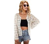SMDPPWDBB Boléro à manches longues pour femme Crochet Dentelle Cardigan ouvert, Beige-CB, Taille Unique