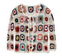 SMDPPWDBB Cardigan carré en crochet avec motif floral africain pour grand-mère, bloc de couleur, cardigan tricoté multicolore ouvert sur le devant, blanc, Taille Unique