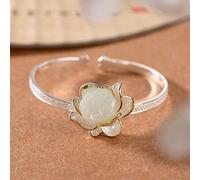SMDSAZ Naturel Hetian Blanc Chaalcédy Bracelet Lotus Style Chinois Creative Ancient Charme Femmes Bijoux Ajustables (Gem Color : White)