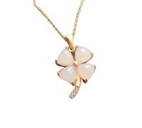 SMDSAZ Naturel Jade Trèfle Collier Pendentif Chinois Retro Palace Style Unique Ancienne Craft Or Femme Bijoux (Gem Color : White)