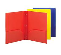 Smead Lot de 3 chemises à 2 poches, fermeture perforée à trois trous, format lettre, couleurs assorties : rouge, bleu, jaune, 87738