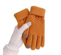 SMED Gants en laine épaisse en cachemire style ananas tricotés en jacquard chaud avec doigt complet en laine épaisse en velours orange