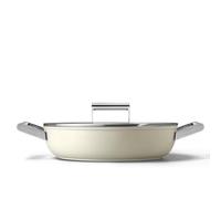 Smeg 50's Style DPF2812CRM Poêle profonde anti-adhésive compatible avec toutes les plaques de cuisson, passe au four, couvercle en verre trempé, fabriquée en Italie, 28 cm, crème mate