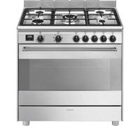 Smeg BG91X2 Cuisinière Pose libre | Classe énergétique A+ | 5 brûleurs gaz, double four électrique, design professionnel
