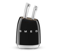 Smeg, Bloc de Couteaux, KBSF02BL, 6 Couteaux Inclus en Acier Inoxydable, Corps de Bloc en Acier Inoxydable et Fente pour Couteau en Bois d’Acacia, Noir