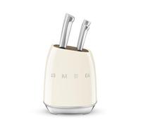 Smeg, Bloc de Couteaux KBSF02CR, 6 Couteaux Inclus en Acier Inoxydable, Corps de Bloc en Acier Inoxydable et Fente pour Couteau en Bois d’Acacia, Crème