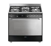 Smeg CG90N Cuisinière Gaz Pose Libre 90 cm Classe: B Noir / Porte Miroir