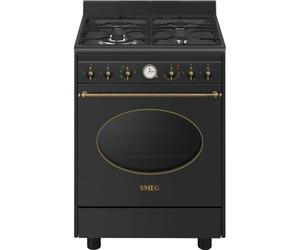 Smeg CO60GMAN2 - Cuisinière à gaz, 60 cm, esthétique coloniale, 4 feux, four électrique, nettoyage à la vapeur, couleur anthracite