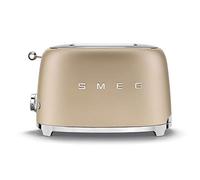Smeg, Grille-pain 2 Tranches TSF01CHMEU, 2 Fentes 36 mm, 6 Niveaux de Brunissage, Fonction Chauffage, Décongélation et Bagel, Éjection Automatique du Pain, Ramasse Miettes, 950 W, Or Mat