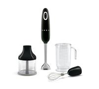 Smeg, Mixeur Plongeant HBF03BLEU, Fonction Turbo et Système de Coupe Flowblend, avec Poignée Antidérapante, Range Cordon Intégré, Accessoires Inclus, Puissance 700W, Noir