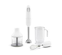 Smeg, Mixeur Plongeant HBF03WHEU, Fonction Turbo et Système de Coupe Flowblend, avec Poignée Antidérapante, Range Cordon Intégré, Accessoires Inclus, Puissance 700W, Blanc