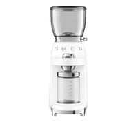 Smeg Moulin à café CGF01WHUK en aluminium, style rétro années 50, 8 réglages de programme et 3 niveaux de broyage, blanc
