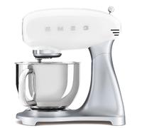 Smeg, Planetaria SMF04WHEU Robot pétrisseur à 10 vitesses, démarrage en douceur et mélange Steady Mix, bol de 4,8 l, verrouillage du moteur, 2 fouets et crochets pétrisseurs, 800 W, blanc
