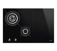 Smeg PM3743D - Table de cuisson mixte induction et gaz - 4 plaques de cuisson - Niche - largeur : 71.9 cm - profondeur : 48.2 cm - avec bord droit - noir Verre Noir G