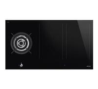 Smeg PM3953D - Table de cuisson mixte induction et gaz - 5 plaques de cuisson - Niche - largeur : 83.9 cm - profondeur : 48.2 cm - avec bord droit - noir Noir G