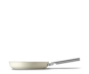 Smeg Poêle à frire antiadhésive style années 50, compatible avec toutes les plaques de cuisson, passe au four, passe au lave-vaisselle, couvercle en verre trempé, fabriquée en Italie, 28 cm, crème