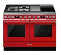 Smeg Portofino CPF120IGMPR - Cuisinière (four à deux étages) - pose libre - largeur : 120 cm - profondeur : 64 cm - hauteur : 94 cm - avec système auto-nettoyant - rouge/acier inoxydable Disponible en
