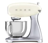 Smeg, Robot Pâtissier SMF02CREU, 10 Niveaux de Vitesse, Fonction Mise en Marche Progressive, Bol 4,8 L, Verrouillage Moteur de Sécurité, Batteur Plat, Crochet et Couvercle Fournis, 800W, Crème