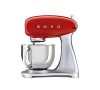 Smeg, Robot Pâtissier SMF02RDEU, 10 Niveaux de Vitesse, Fonction Mise en Marche Progressive, Bol 4,8 L, Verrouillage Moteur de Sécurité, Batteur Plat, Crochet et Couvercle Fournis, 800W, Rouge