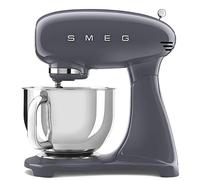Smeg, Robot Pâtissier SMF03GREU, 10 Niveaux de Vitesse, Fonction Mise en Marche Progressive, Bol 4,8 L, Verrouillage Moteur de Sécurité, 3 Batteurs, Crochet et Couvercle Fournis, 800W, Gris