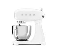 Smeg, Robot sur Socle SMF03WHEU, 10 Niveaux de Vitesse, Fonction Mise en marche progressive, Bol 4,8 L, Verrouillage Moteur de Sécurité, 3 Batteurs, Crochet et Couvercle Fournis, 800W, Blanc