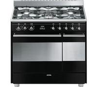 Smeg SCB92MN8 - Cuisinière (four à deux étages) - pose libre - largeur : 90 cm - profondeur : 60 cm - hauteur : 88.5 cm - avec système auto-nettoyant - noir brillant Noir brillant Trés bon état | Trés