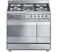 Smeg SCB92PX8 - Cuisinière (four à deux étages) - pose libre - largeur : 90 cm - profondeur : 60 cm - hauteur : 91.5 cm - avec système auto-nettoyant - acier inoxydable Acier inoxydable Trés bon état