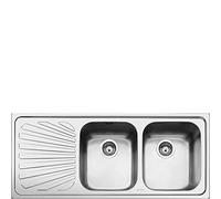 Smeg sp116s évier encastrable en acier inoxydable satiné avec 2 vasques dimensions 116 x 50 cm