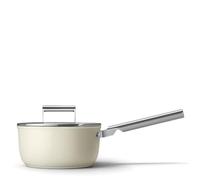 Smeg SPF2012CRM Casserole anti-adhésive style années 50 compatible avec toutes les plaques de cuisson, passe au four, couvercle en verre trempé, fabriquée en Italie, crème mate, 20 cm