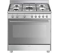 SMEG SX91GM Cuisine 90 cm Inox Double Fuel, 5 Foyers Four Électrique Ventilé