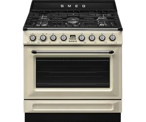 Smeg TR90GMP Cuisine 90 cm, modèle Victoria, cuisinière à gaz, 5 feux, four électrique multifonctionnel, couleur crème, classe énergétique A