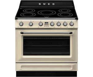 Smeg TR90IMP Cuisine 90 Cm, Modèle Victoria, Plaque de Cuisson à Induction, 5 Zones, Four Électrique Multifonction, 115 Litres, Couleur Pâte, Classe Énergétique A