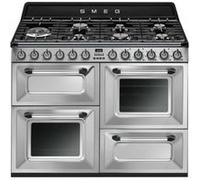 Smeg Victoria TR4110X1 - Cuisinière (triple four) - pose libre - largeur : 110 cm - profondeur : 60 cm - hauteur : 89.5 cm - avec système auto-nettoyant - acier inoxydable Inox